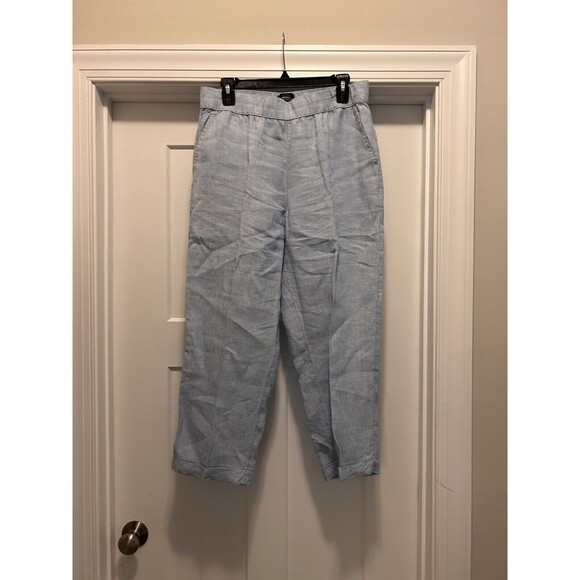Rachel Roy Women's Large 100% Linen Blue Straight Leg Pull On Pants 25" Inseam - Picture 1 of 6